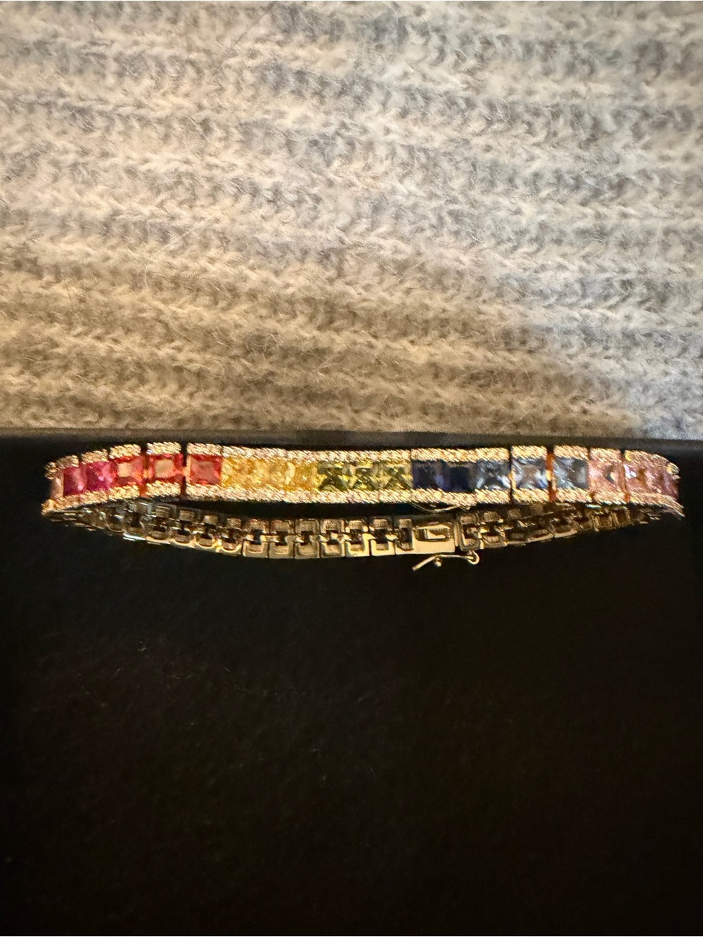 Rainbow Multi-Color Rhinestone Tennis Bracelet - Gold Tone